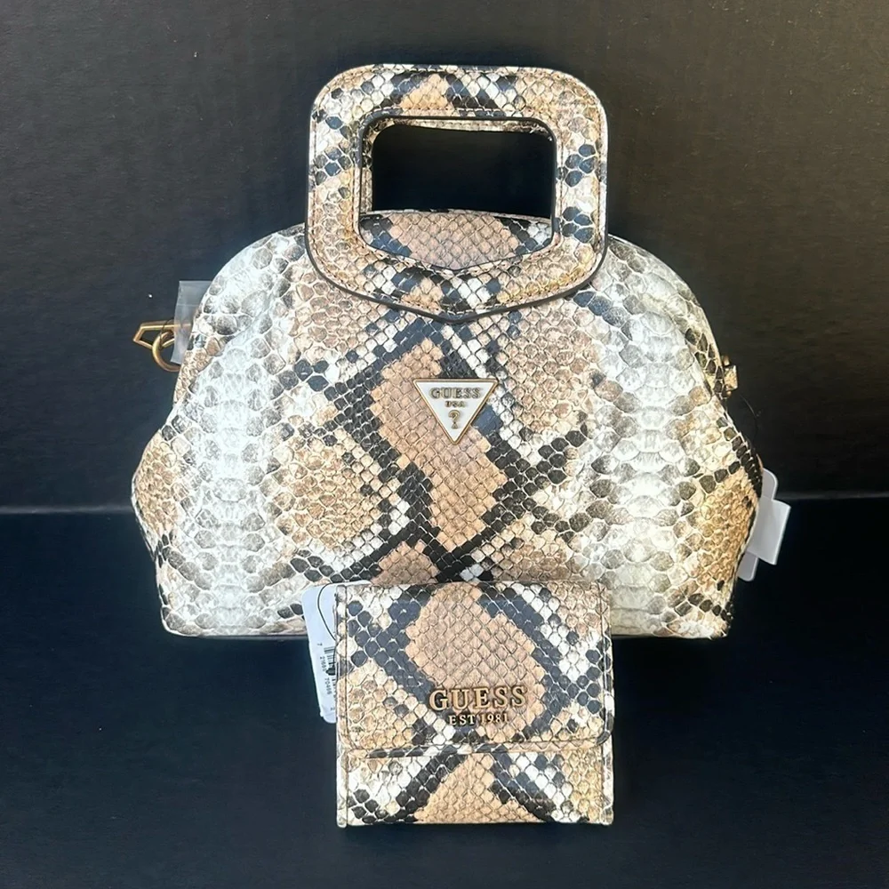 New GUESS Errin Snakeskin Frame Satchel With Wallet